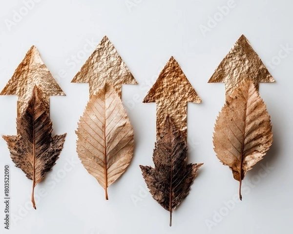 Obraz Arrow Symbols Composed From Leaves With Glitter Over White Background