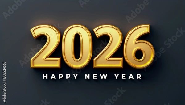 Obraz Luxury golden numbers 2026 with Happy New Year text on dark background elegant metallic design for celebration. Generative AI