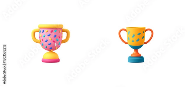 Fototapeta Two colorful trophy illustrations against a in a simple style on transparent background