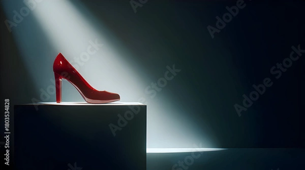Obraz High heel shoe on pedestal with dramatic lighting

