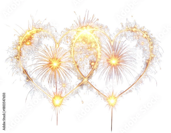 Fototapeta Layered Double-Heart Fireworks With Soft Glittering Glow, Romantic Night Sky Style, Isolated