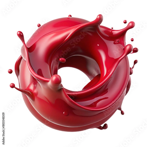 Fototapeta Vibrant red liquid splash creating a dynamic circular swirl. isolated on transparent background