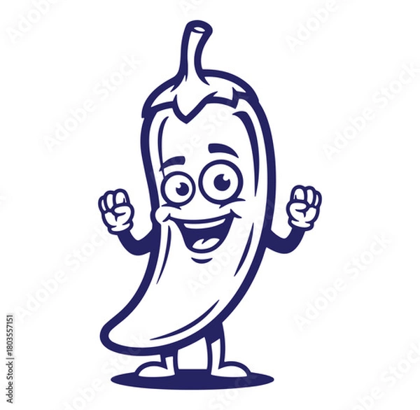 Fototapeta Cheerful cartoon chili pepper character with a smiling face and arms raised in excitement.