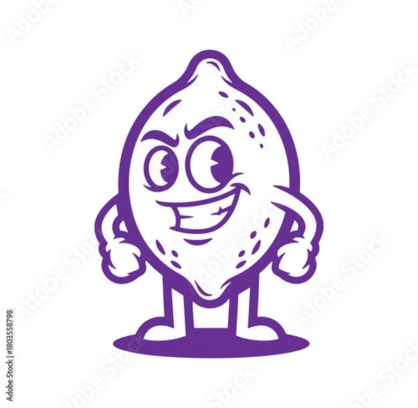 Fototapeta Cheerful cartoon lemon character with confident expression and happy facial features vector illustration