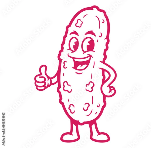 Fototapeta Cheerful cartoon pickle character giving a thumbs up gesture with a smiling expression