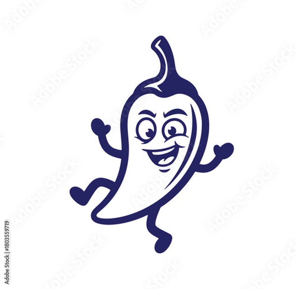Fototapeta Cheerful chili pepper mascot dancing with a happy face and smiling expression on a white background