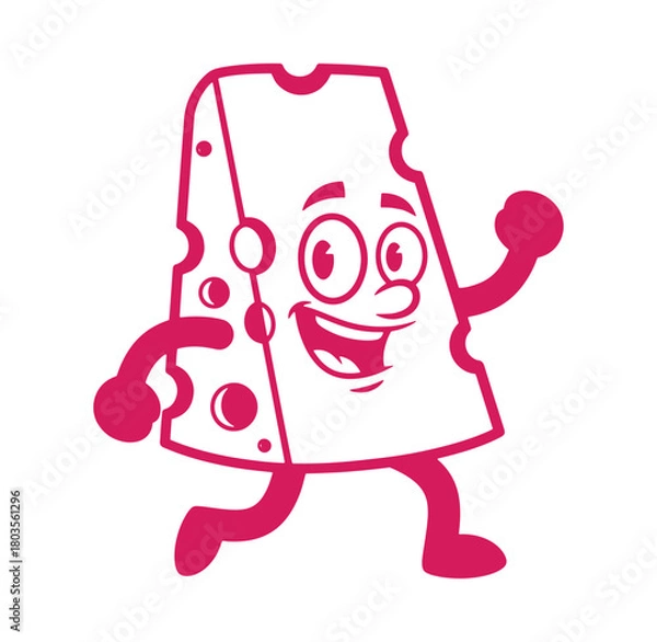 Fototapeta Cheerful smiling swiss cheese cartoon mascot running with joy on a white background
