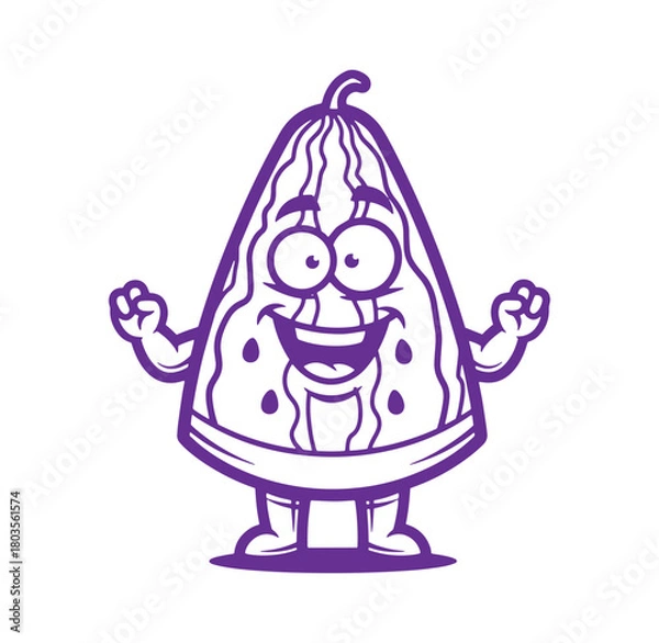 Fototapeta Cheerful watermelon cartoon character with smiling face and joyful expression isolated on white