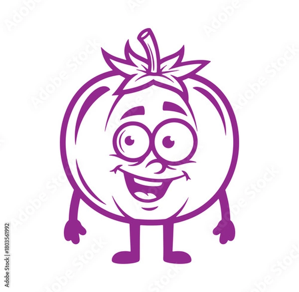 Fototapeta Friendly cartoon tomato character with smiling face and simple outline illustration
