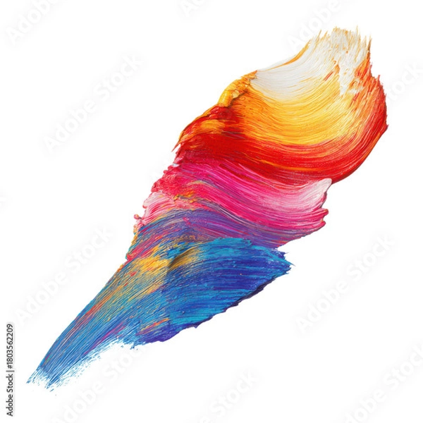 Fototapeta Vibrant multicolored paint stroke with textured brush marks on black colorful, Cut Out, Isolated On White Background, Png Transparent