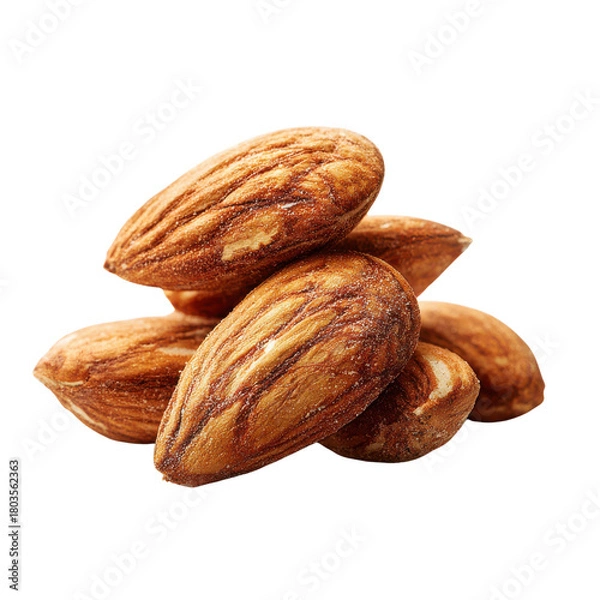 Fototapeta Pile of whole roasted almonds with textured brown shells against black background nuts food, Cut Out, Isolated On White Background, Png Transparent