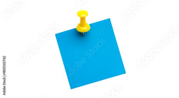 Fototapeta Blue Square Sticky Note Pinned with Yellow Thumbtack