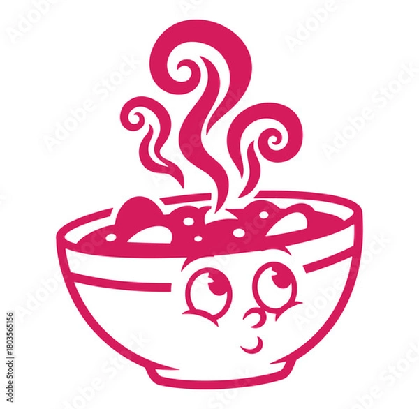 Fototapeta Whimsical cartoon depiction of a steaming bowl of soup with a cheerful face and stylized steam.