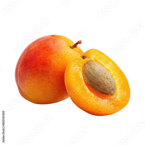 Fototapeta Whole and halved ripe apricot with pit on black background fruit food, Cut Out, Isolated On White Background, Png Transparent