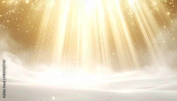 Fototapeta Radiant Beams of Light Shining Downward, Illuminating a Serene Cloudscape