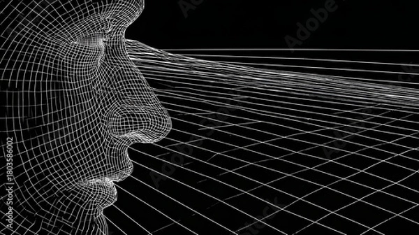 Obraz Wireframe human face with digital grid representing AI and future technology