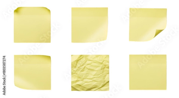 Obraz Six Yellow Sticky Notes with Different Styles post-it notes