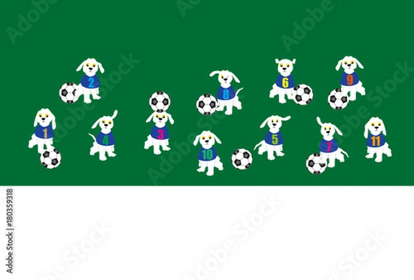 Fototapeta サッカーボールと犬のイラストのはがきテンプレート