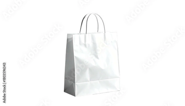 Obraz Plain white bag with handles stands against black backdrop