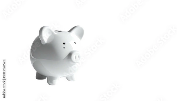 Obraz White piggy bank, glossy ceramic, against black void backdrop