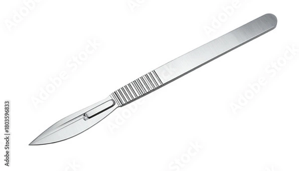 Obraz Sleek metal scalpel with a pointed blade on a dark background