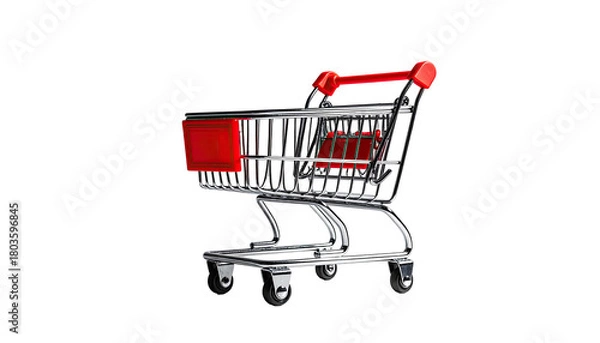 Obraz Shiny small chrome shopping cart with red plastic highlights