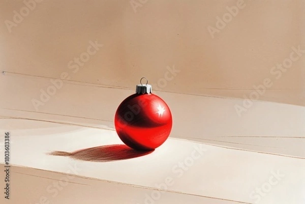 Fototapeta Red Christmas ornament on minimal surface with soft shadows  