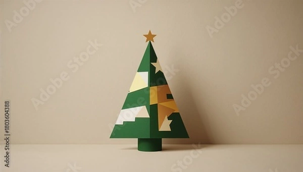 Fototapeta Abstract Christmas tree shape in paper cut style with colors  
