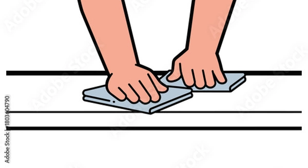 Fototapeta Hands cleaning a countertop with a cloth, flat minimal style