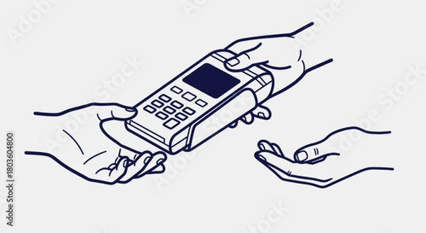 Fototapeta Hands handing over a credit card terminal to a customer