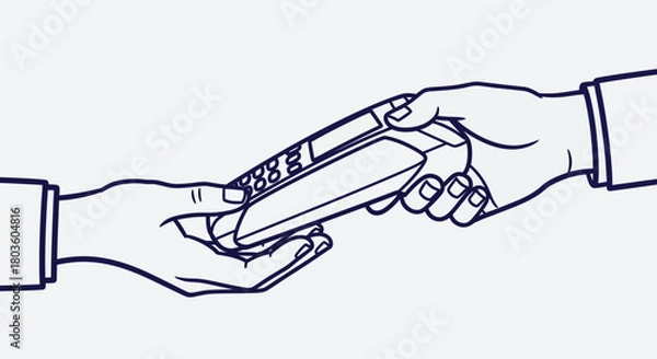 Fototapeta Hands handing over a credit card terminal