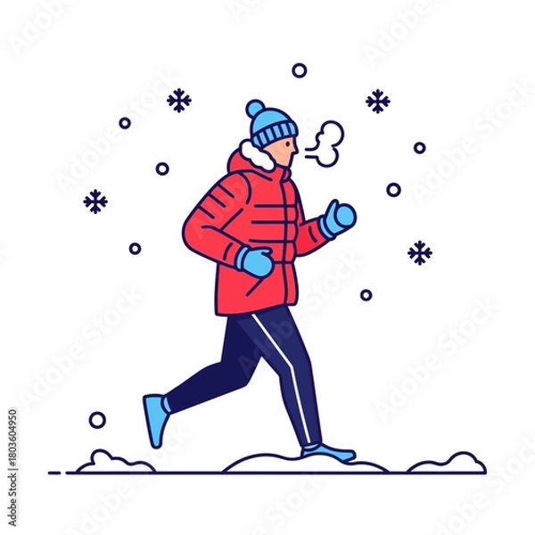 Fototapeta Flat illustration of a man jogging in winter