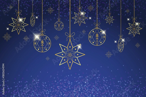 Fototapeta Art & Illustration an abstract blue background with photons, snowflakes and different decors