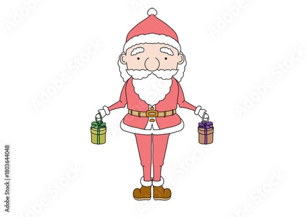 Obraz サンタクロースがプレゼントを両手に持っているカラーイラスト