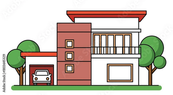 Fototapeta Modern house architecture design residential building illustration