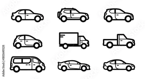 Fototapeta Different types of vehicles cars trucks vans suv icons vector graphics