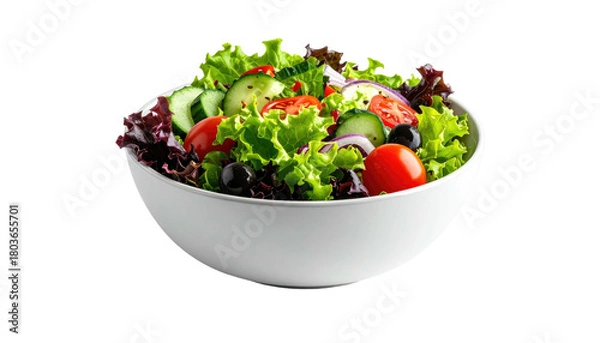 Fototapeta White bowl filled with a colorful fresh garden salad