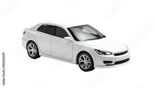 Obraz White sedan car, isolated, facing left on a black background