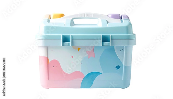 Obraz Pastel-colored box with lid and handle, dreamy, cloudlike designs