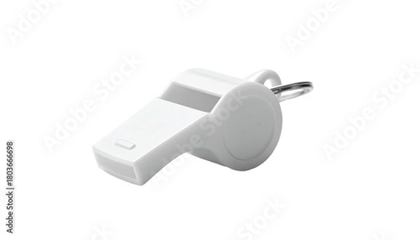 Obraz White plastic whistle with metal ring against black background