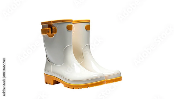 Obraz Sleek white boots w/ orange trim isolated on stark black