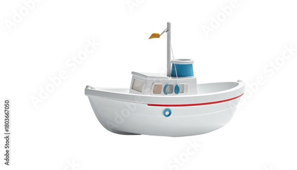 Obraz Cartoonish white boat with cabin and mast, isolated