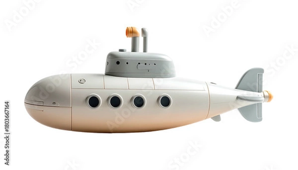 Obraz Toy submarine against black background. Side view. Grayish-white
