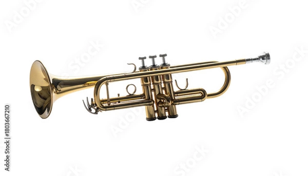 Obraz Gleaming gold trumpet on black backdrop, classical instrument