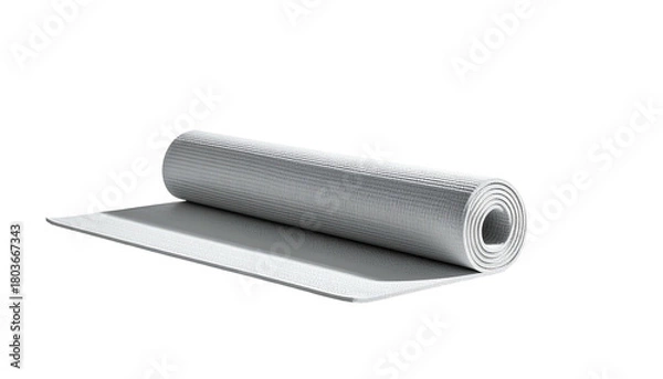 Obraz Rolled gray yoga mat partially unrolled on a black background