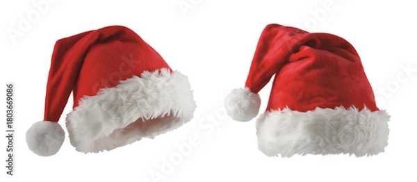 Fototapeta Red Santa hats isolated on transparent background