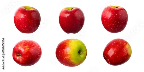Fototapeta Six Red Apples with Yellow and Green Accents on Background fruit isolated on a transparent background