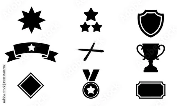 Obraz Collection of vector shapes representing shield star banner ribbon medal trophy and diamond for graphic design projects in business