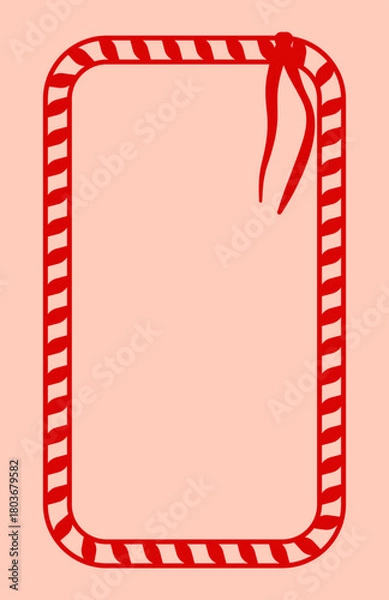Fototapeta Red Christmas frame with ribbon. Design for greeting card, invitation, poster and packaging print. Vector