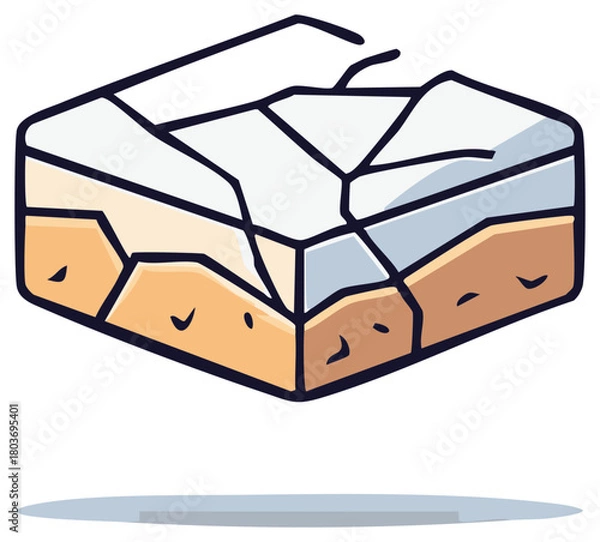 Obraz Geometric illustration of layered terrain, abstract geological block with cracks and shadows.